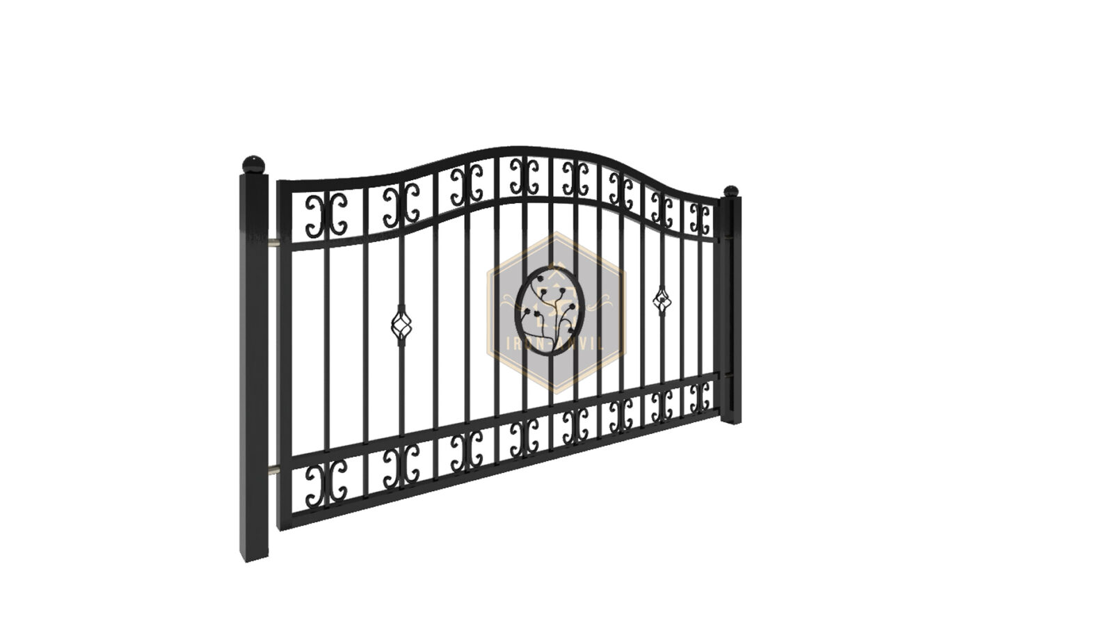 kus_15_zaun_render2_w Modell 23 – Eleganter Schmiedezaun mit C-Elementen und zentralem Ornament