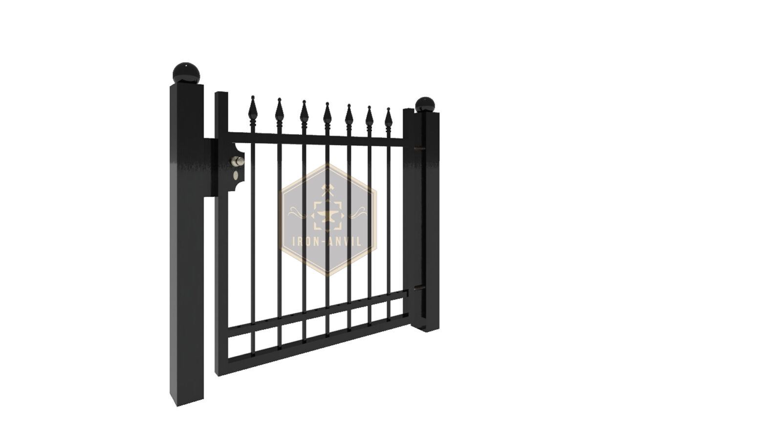 kus_9_pforte_render_w Modell 9 – Klassischer Zaun mit Spitzenabschluss